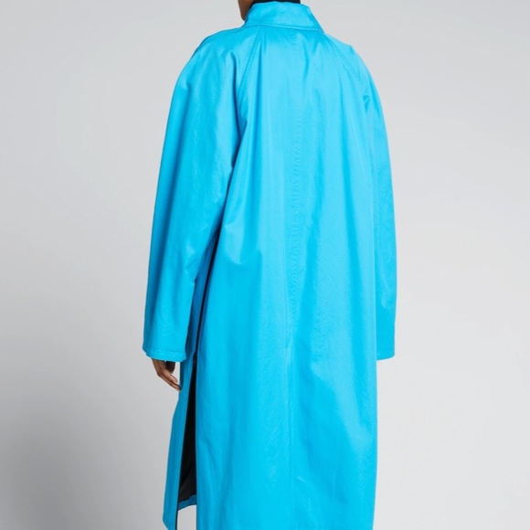 BALENCIAGA BLUE COTTON GABARDINE A-LINE TRENCH COAT W/BLACK ZIPPER ARM-HEMLINE 4 - Picture 6 of 16